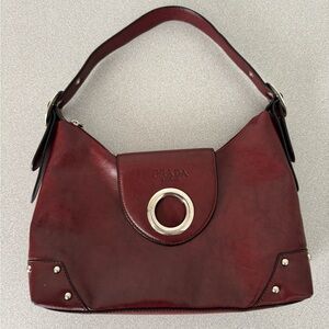 Vintage Prada Red Leather Shoulder Bag - Y2K Silver Ring Logo Handbag